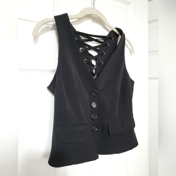INC International Concepts back lace up corset button vest black 4P 4 petite - Picture 6 of 13